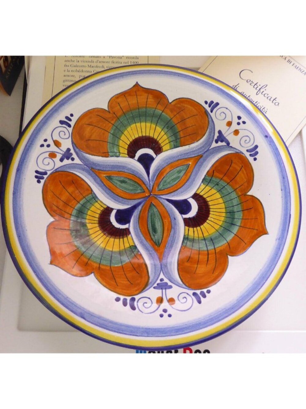 Signed Maestri Maiolicari Faentini 7" Plate | Hand Painted Pavona Peacock COA